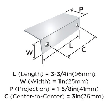 Amerock, Everyday Basics, Edge Pulls, 3" Tab Pull, Polished Chrome - technical