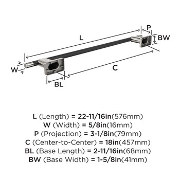 Amerock, Esquire, 18" Towel Bar, Polished Nickel / Black Bronze - technical