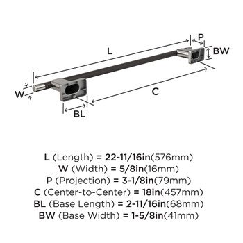 Amerock, Esquire, 18" Towel Bar, Satin Nickel / Oil Rubbed Bronze - technical