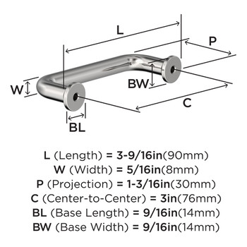 Amerock, Factor, 3" (76mm) Straight Pull, Polished Chrome - technical