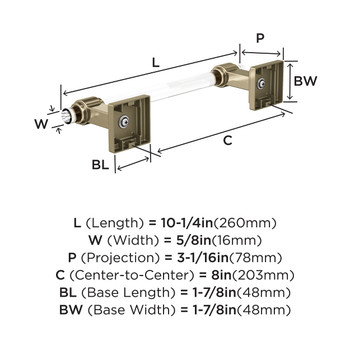 Amerock, Glacio, 8" Towel Bar, Clear with Golden Champagne - technical