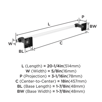 Amerock, Glacio, 18" Towel Bar, Clear with Matte Black - technical