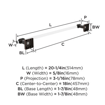 Amerock, Glacio, 18" Towel Bar, Clear with Oil Rubbed Bronze - technical