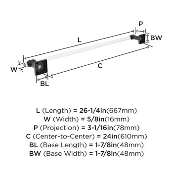 Amerock, Glacio, 24" Towel Bar, Clear with Matte Black - technical