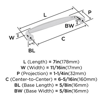 Amerock, Kane, 6 5/16" (160mm) Straight Pull, Polished Chrome - technical