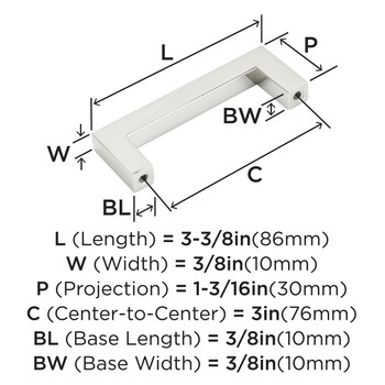 Amerock, Monument, 3" (76mm) Straight Pull, Polished Nickel - technical