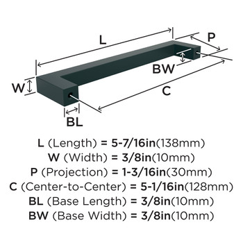 Amerock, Monument, 5 1/16" (128mm) Straight Pull, Matte Black - technical