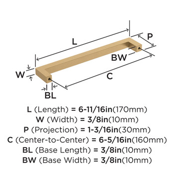 Amerock, Monument, 6 5/16" (160mm) Straight Pull, Champagne Bronze - technical