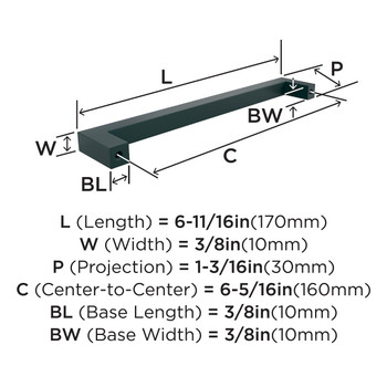 Amerock, Monument, 6 5/16" (160mm) Straight Pull, Matte Black - technical