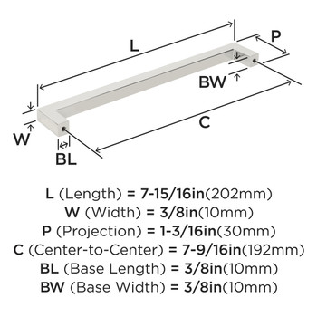 Amerock, Monument, 7 9/16" (192mm) Straight Pull, Polished Nickel - technical