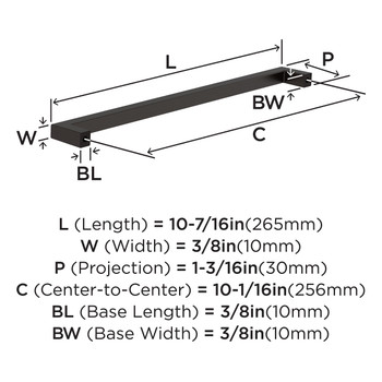 Amerock, Monument, 10 1/16" (256mm) Straight Pull, Oil Rubbed Bronze - technical