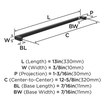 Amerock, Monument, 12 5/8" (320mm) Straight Pull, Matte Black - technical