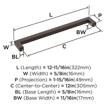 Amerock, Monument, 12" (305mm) Straight Pull, Oil Rubbed Bronze - technical