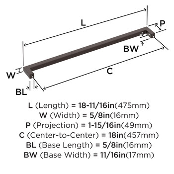 Amerock, Monument, 18" Straight Pull, Oil Rubbed Bronze - technical