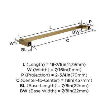 Amerock, Monument, 18" Towel Bar, Golden Champagne - technical