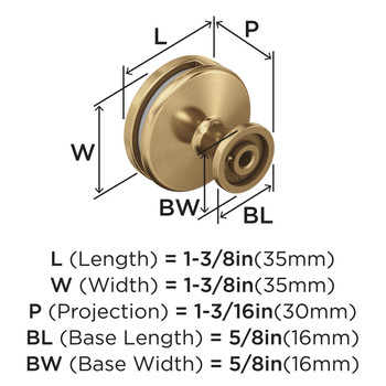 Amerock, Oberon, 1 3/8" (35mm) Round Knob, Champagne Bronze / Frost - technical