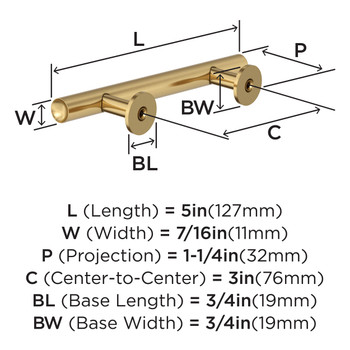 Amerock, Radius, 3" (76mm) Bar Pull, Champagne Bronze - technical