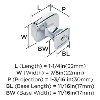 Amerock, Revitalize, 1 1/4" Length Rectangle Knob, Polished Chrome - technical