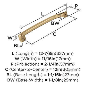 Amerock, Revitalize, 12" (305mm) Appliance Pull, Champagne Bronze - technical