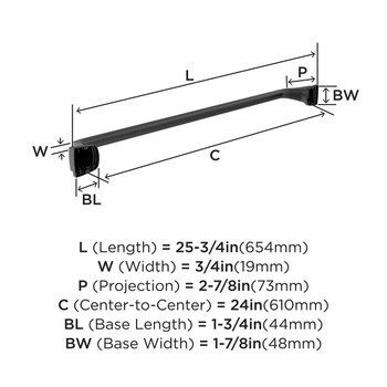 Amerock, Revitalize, 24" Towel Bar, Matte Black - technical