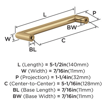 Amerock, Everyday Basics, Revolve, 5 1/16" (128mm) Straight Pull, Champagne Bronze - technical