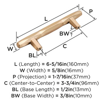 Amerock, St Vincent, 3 3/4" (96mm) Bar Pull, Champagne Bronze - technical