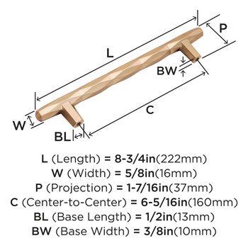 Amerock, St Vincent, 6 5/16" (160mm) Bar Pull, Champagne Bronze - technical