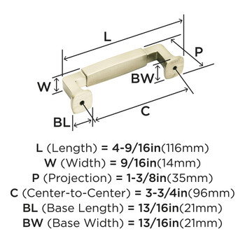 Amerock, Stature, 3 3/4" (96mm) Straight Pull, Golden Champagne - technical