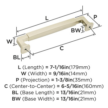 Amerock, Stature, 6 5/16" (160mm) Straight Pull, Oil Rubbed Bronze - technical