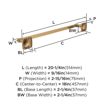 Amerock, Stature, 18" Towel Bar, Champagne Bronze - technical