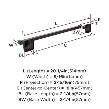 Amerock, Stature, 18" Towel Bar, Oil Rubbed Bronze - technical