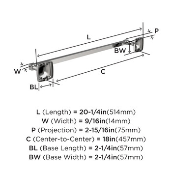 Amerock, Stature, 18" Towel Bar, Polished Chrome - technical