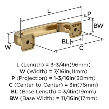 Amerock, Surpass, 3" (76mm) Curved Pull, Champagne Bronze - techncial