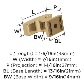 Amerock, Westerly, 1 5/16" (33mm) Length Rectangle Knob, Champagne Bronze - technical