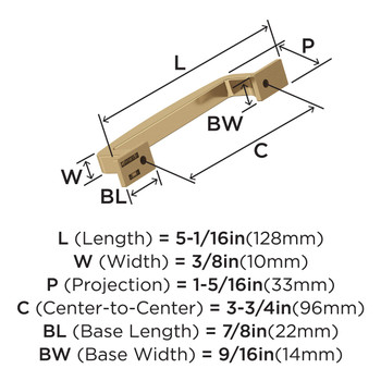 Amerock, Westerly, 3 3/4" (96mm) Straight Pull, Champagne Bronze - technical