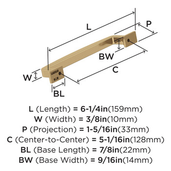 Amerock, Westerly, 5 1/16" (128mm) Straight Pull, Champagne Bronze - technical