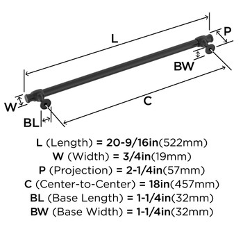 Amerock, Winsome, 18" Bar Appliance Pull, Matte Black- technical