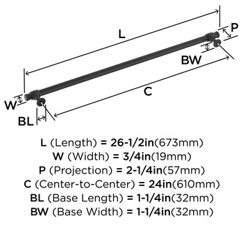 Amerock, Winsome, 24" Bar Appliance Pull, Matte Black - technical