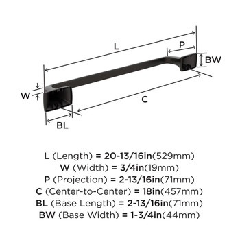 Amerock, Highland Ridge, 18" Towel Bar, Oil Rubbed Bronze - technical