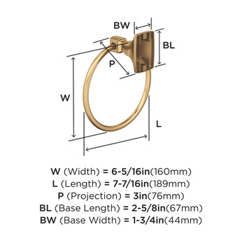 Amerock, Highland Ridge, Towel Ring, Champagne Bronze - technical