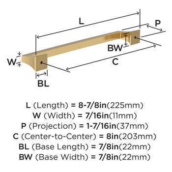 Amerock, Mulholland, 6 5/16" (160mm) Straight Pull, Champagne Bronze - technical