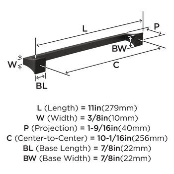 Amerock, Mulholland, 10 1/16" (256mm) Straight Pull, Black Bronze - technical