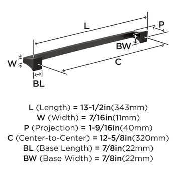 Amerock, Mulholland, 12 5/8" (320mm) Straight Pull, Oil Rubbed Bronze =- technical