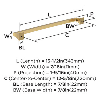 Amerock, Mulholland, 12 5/8" (320mm) Straight Pull, Champagne Bronze - technical