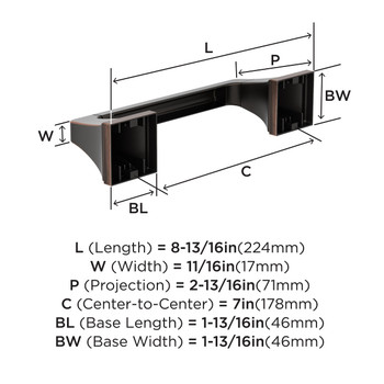 Amerock, Mulholland, Pivoting Double Post Tissue Holder, Oil Rubbed Bronze - technical