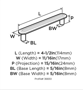 Amerock, Concentric, 3 3/4" (96mm) Bar Pull, Satin Nickel - technical front