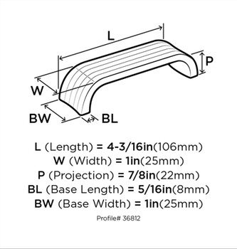 Amerock, Concentric, 3 3/4" (96mm) Curved Pull, Matte Black - technical front