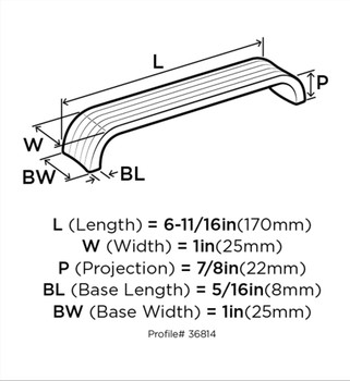 Amerock, Concentric, 6 5/16" (160mm) Curved Pull, Polished Nickel - technical front