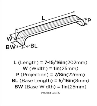 Amerock, Concentric, 7 9/16" (192mm) Curved Pull, Gunmetal - technical front