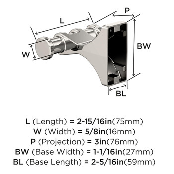 Amerock, Davenport, Double Prong Hook, Polished Nickel - technical